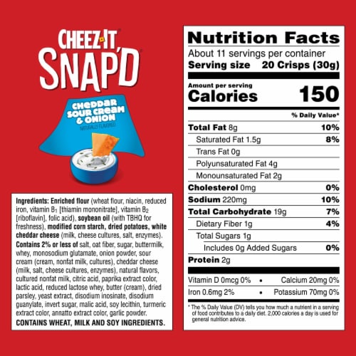 Cheez-It® Snap'd Cheddar Sour Cream Onion Cheese Cracker Chips Family Size Perspective: left