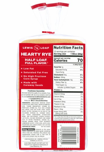 Lewis Bake Shop Half Loaf Hearty Rye Bread Perspective: left