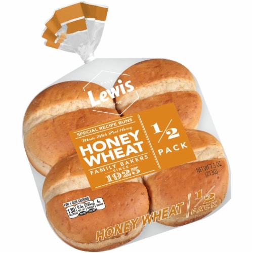 Lewis Bake Shop Honey Wheat Hamburger Buns 1/2 Pack Perspective: left