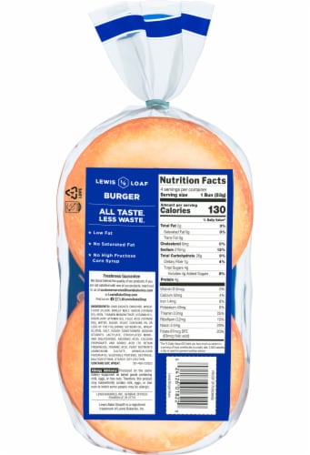 Lewis Bake Shop White Half Pack Burger Buns Perspective: left