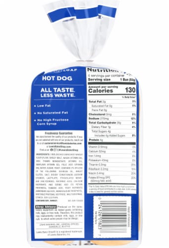Lewis Bake Shop White Half Pack Hot Dog Buns Perspective: left
