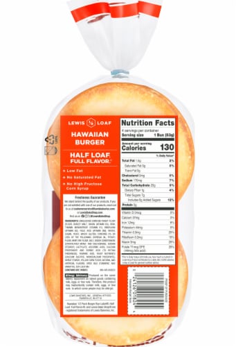 Lewis Bake Shop Special Recipe Hawaiian Burger Buns 1/2 Pack Perspective: left
