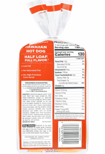Lewis Bake Shop Special Recipe Hawaiian Hot Dog Buns 1/2 Pack Perspective: left