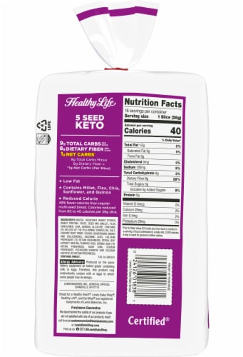 Lewis Bake Shop Healthy Life Keto 5 Seed Bread Perspective: left