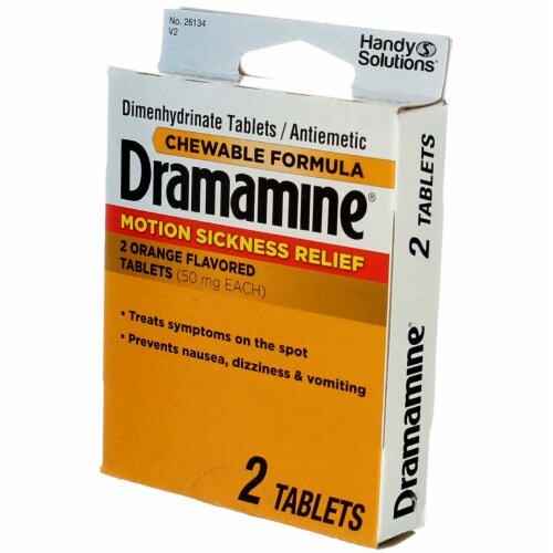 Dramamine Motion Sickness Relief Chewable Tablets, Orange, 2 Ct Perspective: left