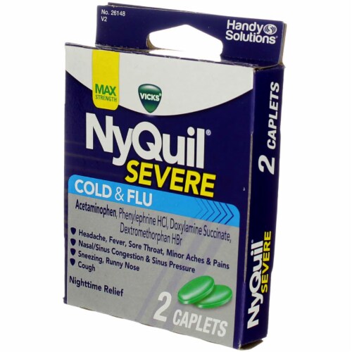 Vicks NyQuil Severe Nighttime Cold & Flu Relief Caplets, 2 Ct Perspective: left