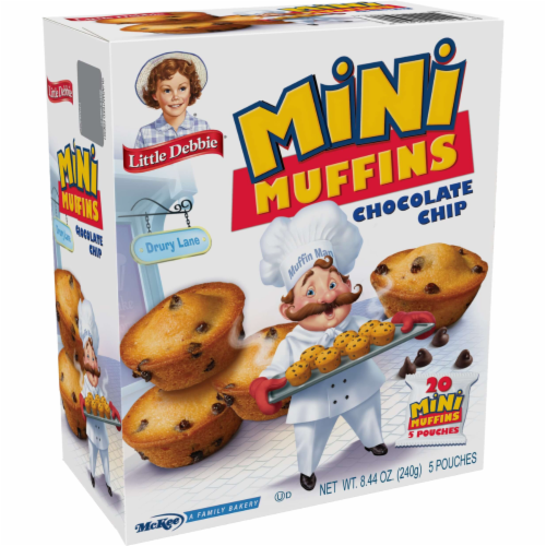 Choc Chip Mini Muffins, 4 Boxes, 20 Travel Pouches of Bite Size Muffins Baked Perspective: left