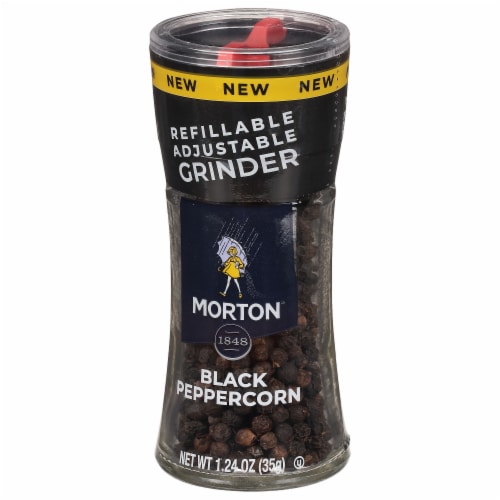 Morton® Black Peppercorn Refillable Grinder Perspective: left
