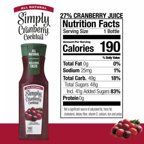Simply Cranberry Cocktail Fruit All Natural Juice Perspective: left