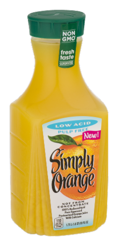 Simply Orange Juice Low Acid Pulp Free Perspective: left