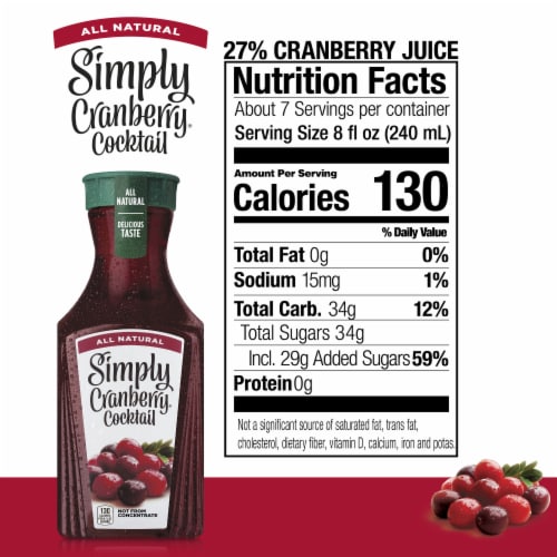 Simply Cranberry Cocktail Fruit All Natural Juice Perspective: left