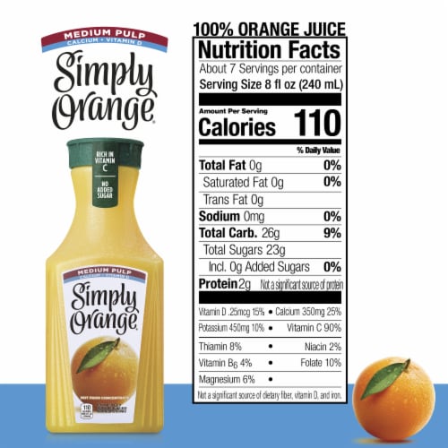 Simply Orange Medium Pulp with Calcium & Vitamin D Orange Juice Perspective: left