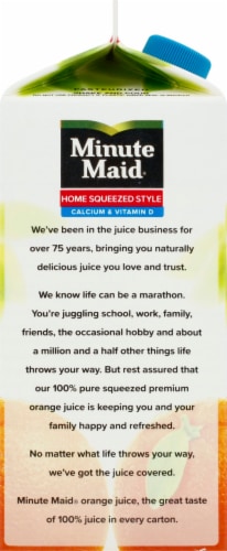 Minute Maid Home Squeezed Style with Calcium and Vitamin D 100% Orange Juice Perspective: left