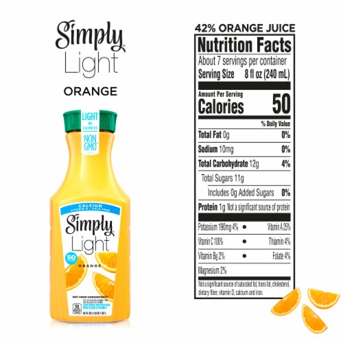 Simply Light Orange Pulp Free With Calcium & Vitamin D Orange All Natural Juice Non-Gmo Perspective: left