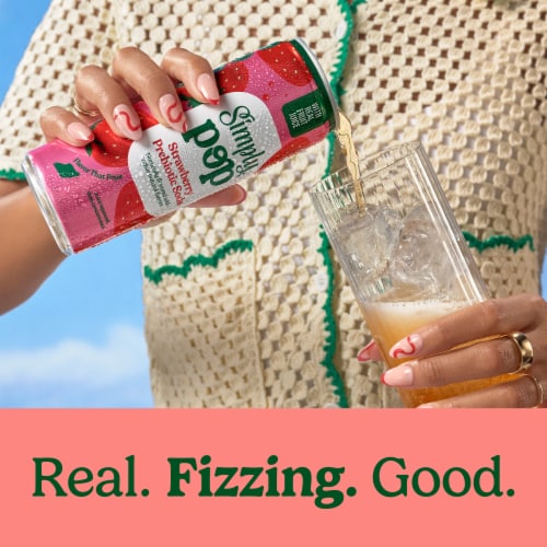 Simply POP Strawberry Prebiotic Soda Can Perspective: left