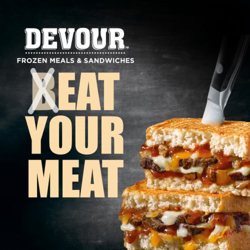 DEVOUR All Day Breakfast Double Sausage & Smoked Bacon Loaded Tater Tots Frozen Meal Perspective: left