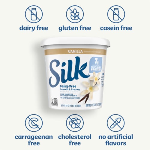 Silk Vanilla Dairy Free Soy Milk Yogurt Tub Perspective: left
