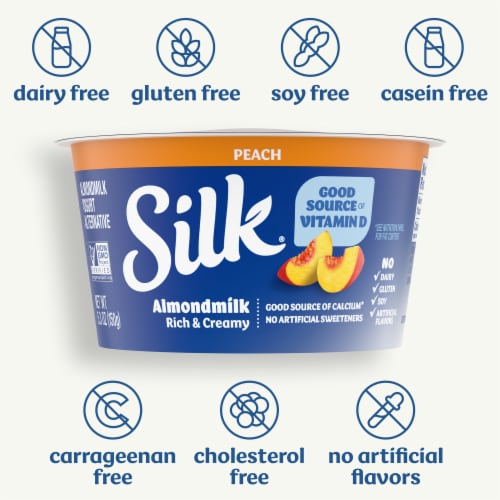 Silk Peach Dairy Free Almond Milk Yogurt Cup Perspective: left