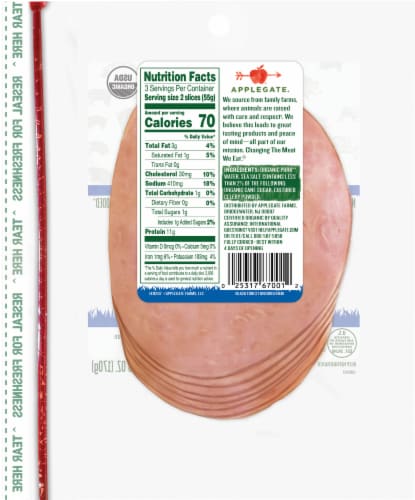 Applegate Organic Uncured Black Forest Ham Perspective: left
