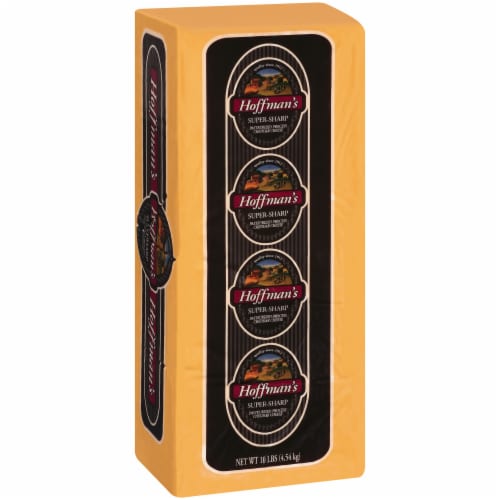 Hoffman's Super Sharp Pasteurized Cheddar Cheese Brick Fresh Sliced Deli Cheese Perspective: left