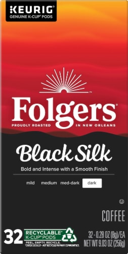 Folgers Black Silk Dark Roast Coffee, Keurig K-Cup Pods Perspective: left