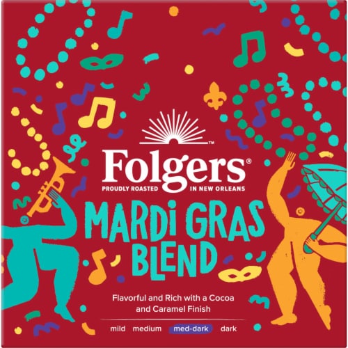 Folgers® Mardi Gras Blend Medium-Dark Roast K-Cup® Coffee Pods Perspective: left