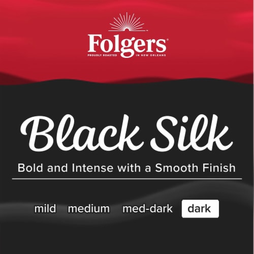 Folgers Black Silk Ground Coffee, Smooth Dark Roast Coffee Perspective: left