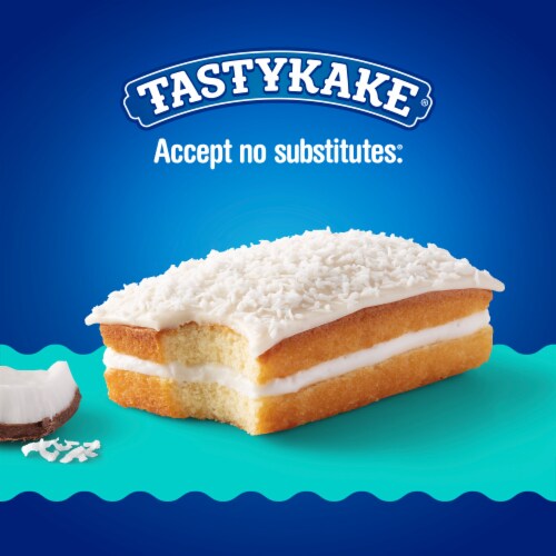 Tastykake Coconut Juniors, 4 Count, 4 Individually Wrapped Coconut Topped Snack Cakes Perspective: left