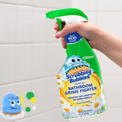 Scrubbing Bubbles Disinfectant Bathroom Grime Fighter Spray Petal Paradise Perspective: left