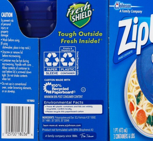 Ziploc Twist 'n Loc Round Storage Pint Containers & Lids - Clear/Blue Perspective: left