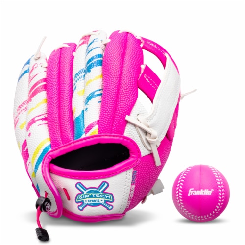 Franklin Sports Air Tech Baseball Glove with Ball - White/Pink Perspective: left