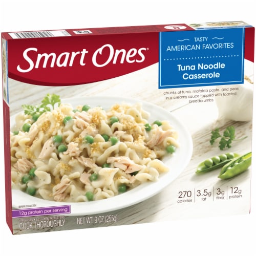 Smart Ones Tuna Noodle Casserole with Mafalda Pasta Peas Creamy Sauce & Breadcrumbs Frozen Meal Perspective: left