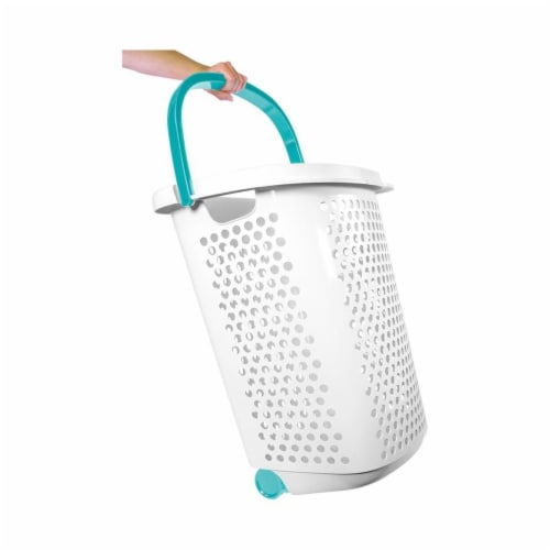 Home Logic Rolling Hamper - White/Aqua Perspective: left
