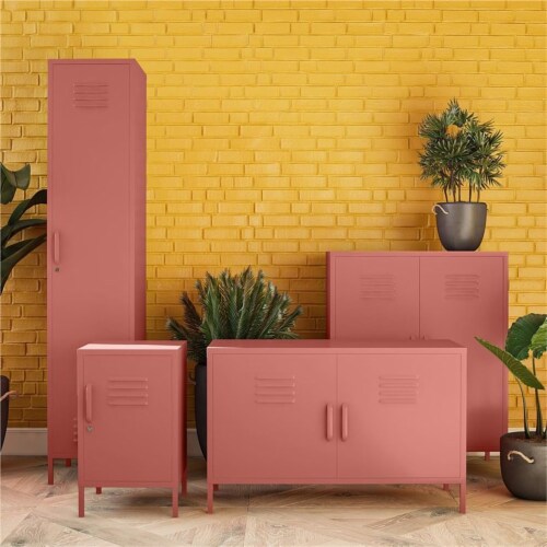 SystemBuild Bonanza 2 Door Metal Locker Storage Cabinet in Terracotta Perspective: left