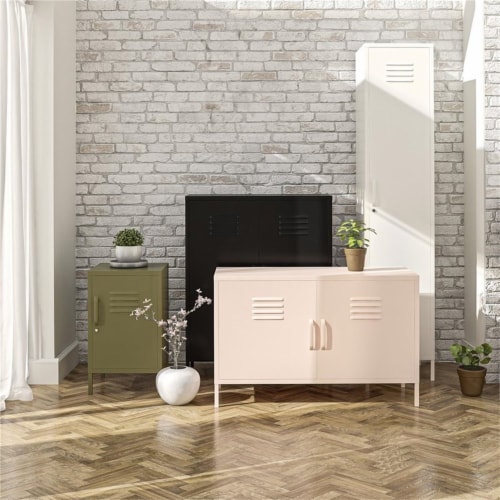 SystemBuild Bonanza 2 Door Metal Locker Accent Cabinet in Black Perspective: left