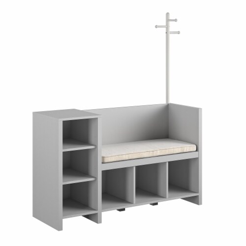 Jocelyn Toy Storage Bench and Coat Rack, Dove Gray Perspective: left
