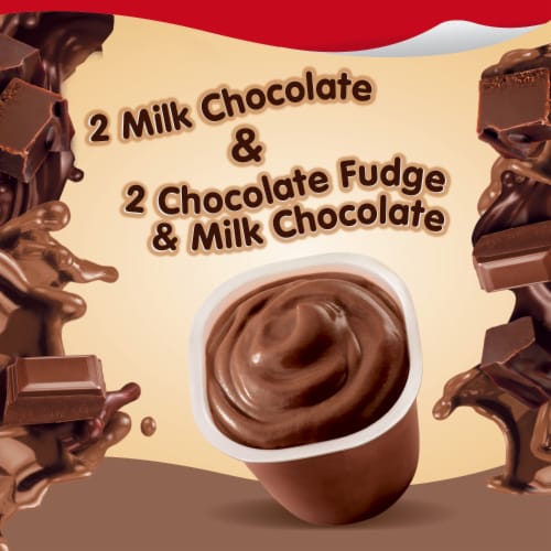 Snack Pack Milk Chocolate And Chocolate Fudge/Milk Chocolate Pudding Cups Perspective: left