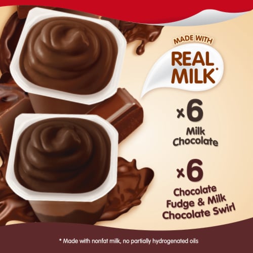 Snack Pack Family Pack Milk Chocolate And Chocolate Fudge/Milk Chocolate Swirl Pudding Cups Perspective: left