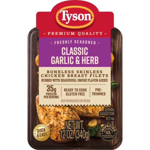 Tyson® Chicken Breast Filets Classic Garlic & Herb Freshly Seasoned Boneless Skinless Ready to Cook Perspective: left