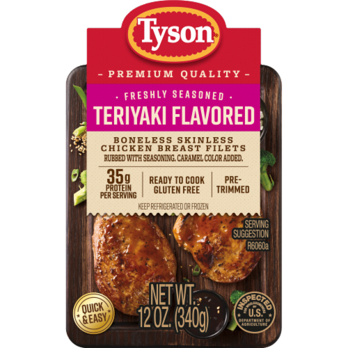 Tyson® Chicken Breast Filets Teriyaki Flavored Freshly Seasoned Boneless Skinless Ready to Cook Perspective: left