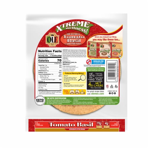 Olé Xtreme Wellness Keto Friendly Carb Lean Tomato & Basil Tortillas Perspective: left