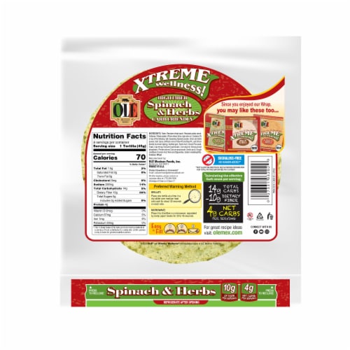 Olé Xtreme Wellness Spinach & Herbs Tortillas, Keto Friendly Perspective: left
