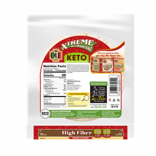 Olé Xtreme White Snack Size High Fiber Keto Certified Tortillas Perspective: left