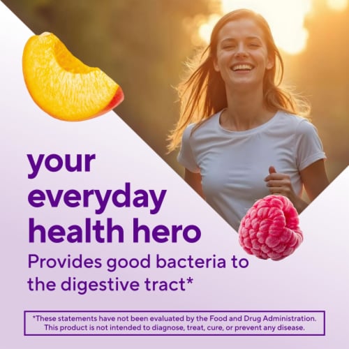 vitafusion Probiotic Raspberry Peach and Mango Flavored Gummy Supplement Perspective: left
