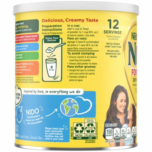 NIDO Fortificada Powdered Drink Mix Dry Whole Milk Powder with Vitamins and Minerals Perspective: left