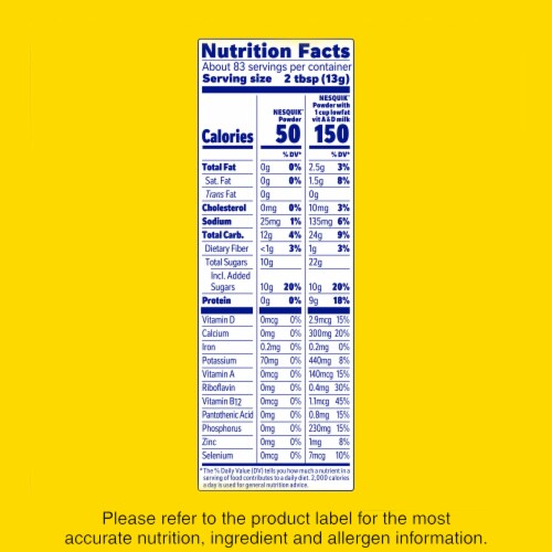 Nesquik Chocolate Flavor Powder Drink Mix Canister Perspective: left