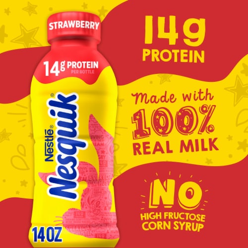 Nesquik Strawberry Milk Ready to Drink Low-fat Milk Perspective: left