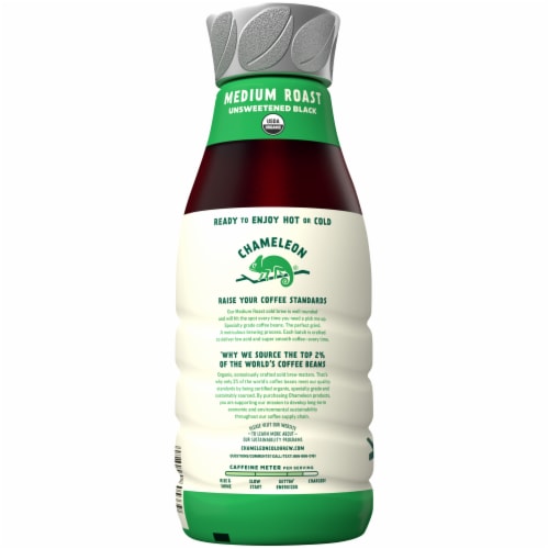 Chameleon Organic Medium Roast Unsweetened Black Cold Brew Coffee Perspective: left