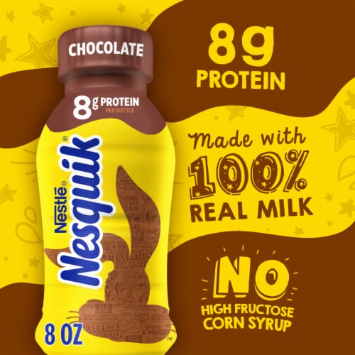 Nesquik Chocolate Milk Ready to Drink Low-fat Milk 12 Bulk Pack 8 fl oz Bottles Perspective: left