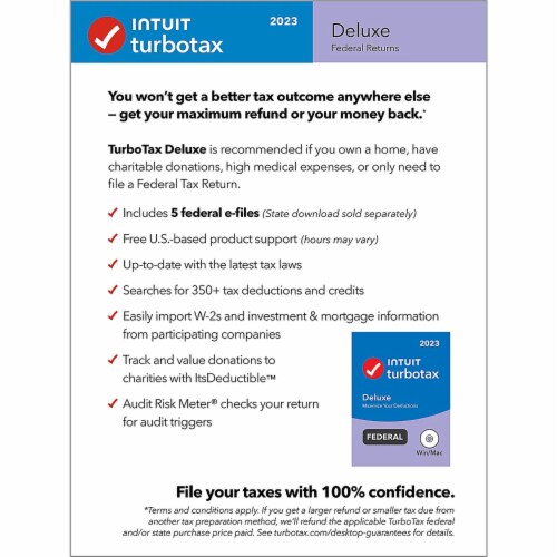 Intuit TurboTax Desktop Deluxe TY2023 Retail NS DVD PKG Perspective: left
